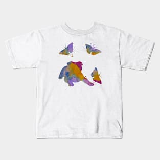 English Bulldog Art, Colorful Butterflies Kids T-Shirt